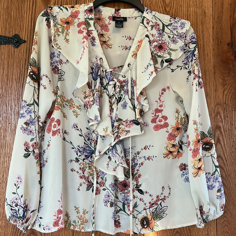 White blouse with beautiful flowers size small